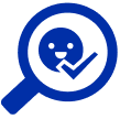 Blue Magnifying Glass Icon with Smile and Tick